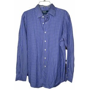 Polo Ralph Lauren Men Size L Blue Striped Curham Cotton Long Sleeve Casual Shirt